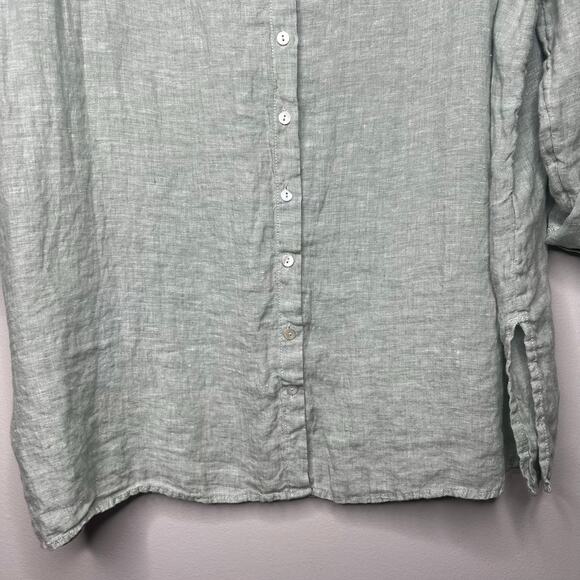 Tahari Women's 1X 100% Linen Tunic Top Sage Green Roll Tab Sleeve Lightweight - Picture 5 of 9